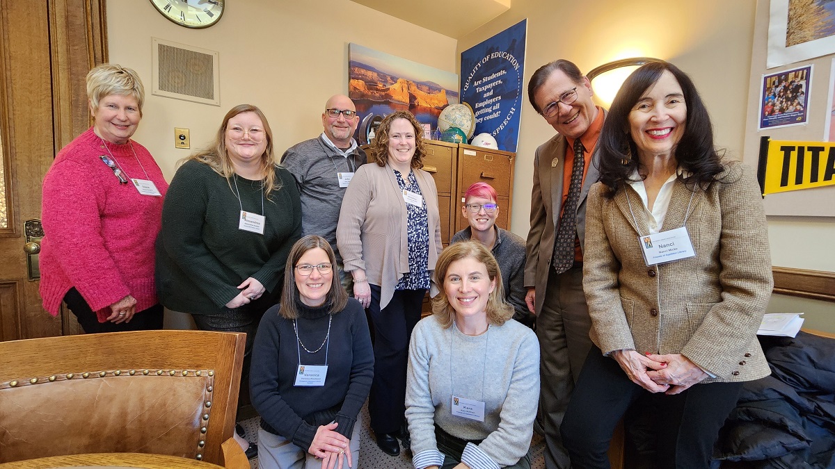 Wisconsin State Rep. Dave Murphy visited at the Capitol with representatives of the Wisconsin Library Association.