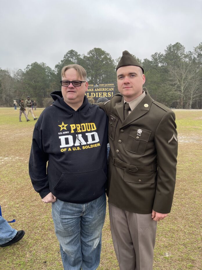 Mike Janke and his son, Private Second Class Jacob Janke. 1,059 new U.S. soldiers were standing in perfect rows in four platoons of the 1-13th Infantry Brigade.