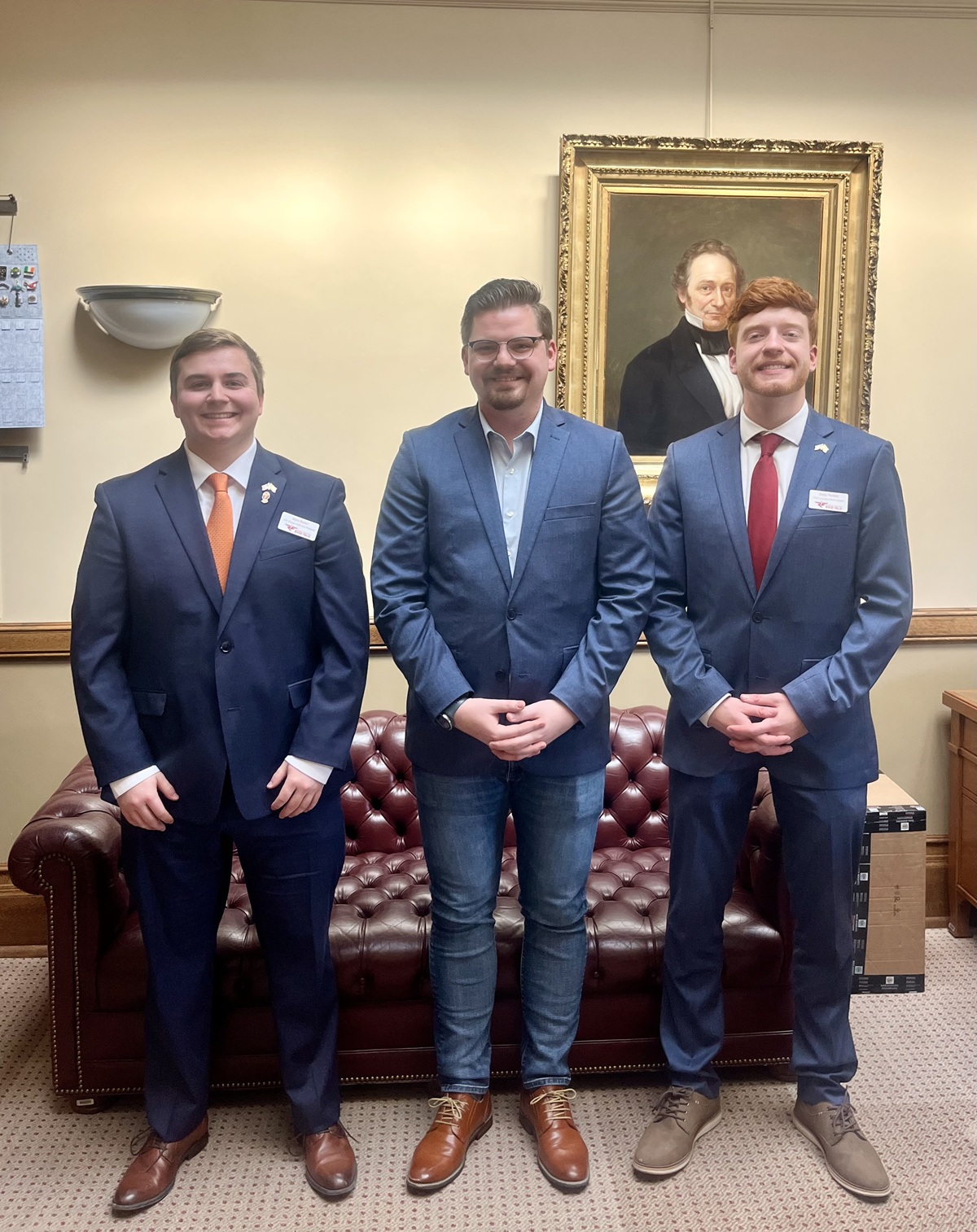 Two students from UW-River Falls' Student Government Association visited Wisconsin State Rep. Nate Gustafson.