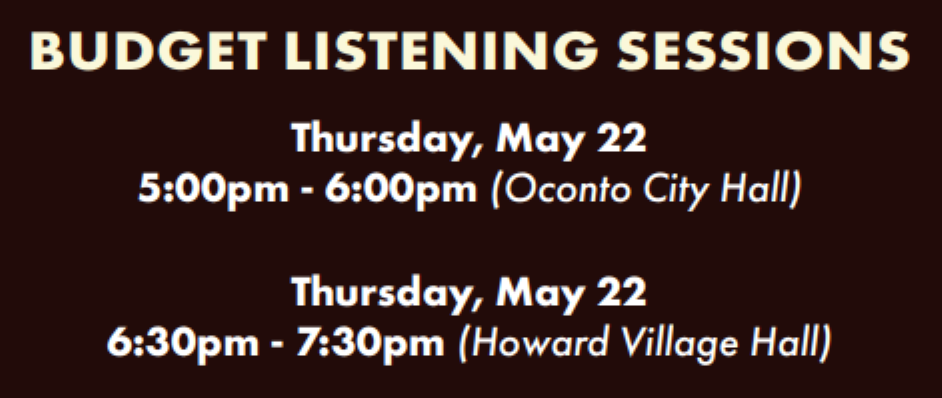 Wisconsin State Rep. David Steffen is holding two budget listening sessions on May 22.