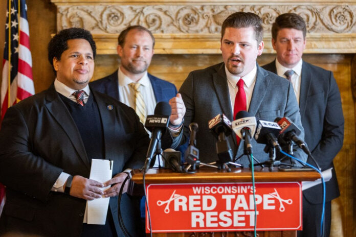 Wisconsin State Rep. Nate Gustafson and his Republican colleagues introduced Wisconsin’s Red Tape Reset — a package of bills designed to cut red tape.