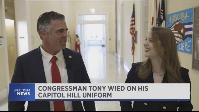 Congressman Tony Wied discusses his red, white, and blue uniform.