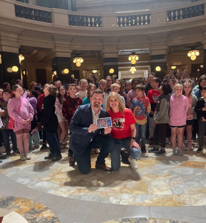 Wisconsin State Rep. Nate Gustafson's 4th grade teacher, Mrs. Luft, joined the trip to Madison with this year’s Spring Road Elementary School 4th grade class.