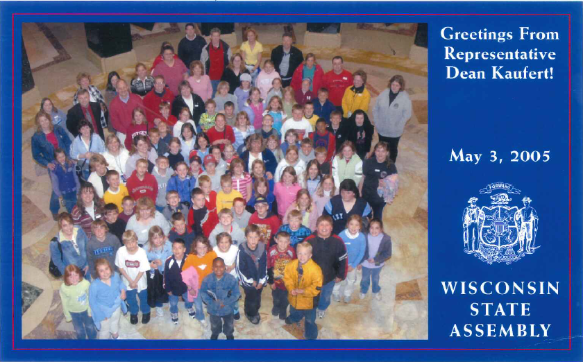 State Rep. Nate Gustafson visited the Capitol 20 years ago with his Spring Road Elementary 4th grade class to meet with State Rep. Dean Kaufert, with whom Gustafson now serves.
