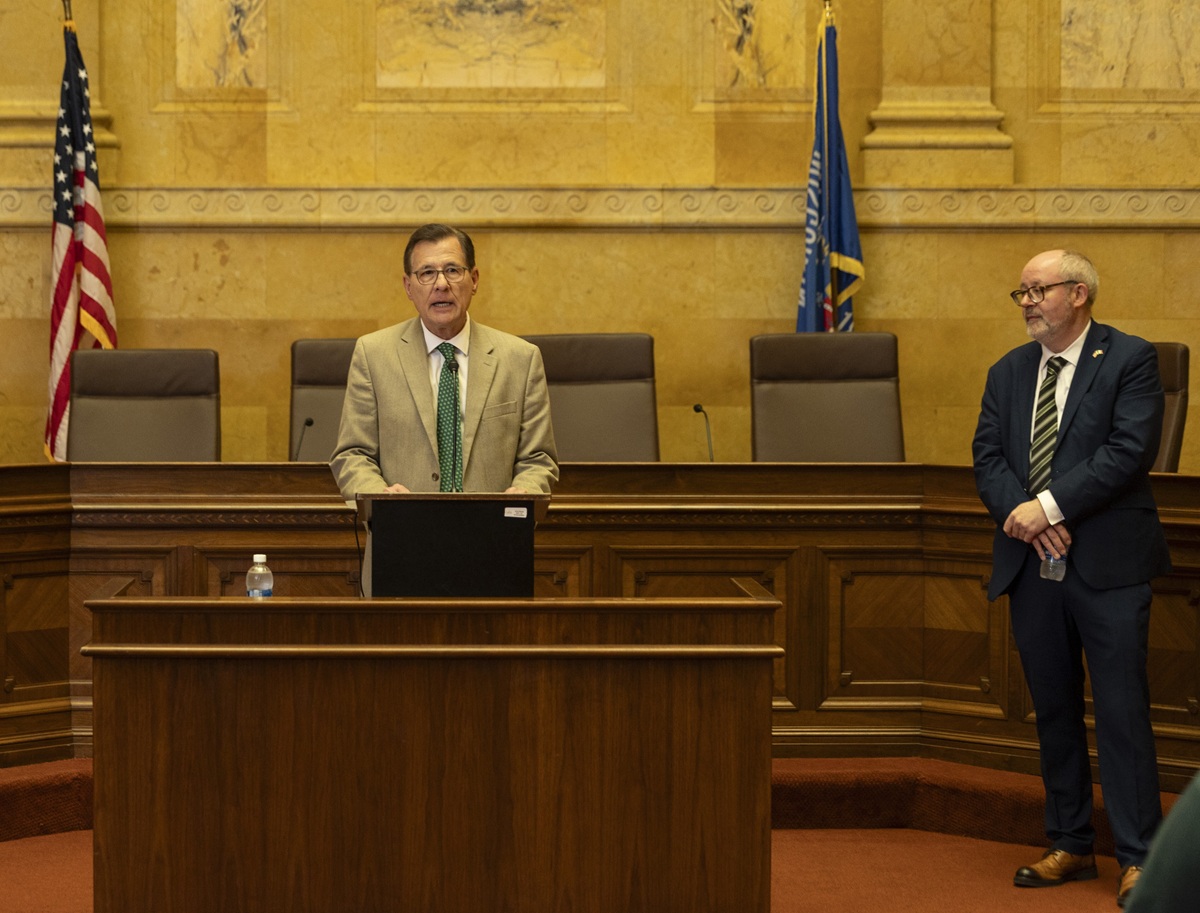 The Consul General of Ireland, Brian Cahalane, visited the state Capitol and was introduced by Wisconsin State Rep. Dave Murphy.