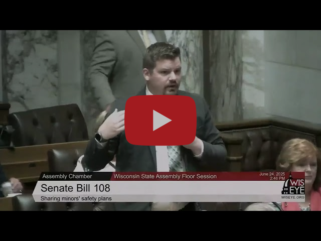 Wisconsin State Rep. Nate Gustafson spoke on the Assembly floor. battery
