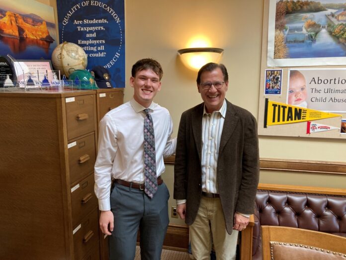 Wisconsin State Rep. Dave Murphy met with UW-Madison Student Lander Levers about public health reporting standards. Lander serves on the Student Government of UW-Madison.