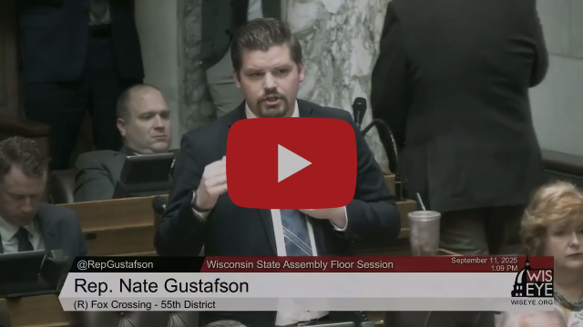 Wisconsin State Rep. Nate Gustafson speaks on the Assembly floor on September 11, 2025.