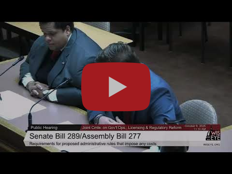 Wisconsin State Rep. Nate Gustafson testified in the Government Operations, Accountability, and Transparency Committee on Assembly Bill 277, which strengthens legislative oversight on costly agency rules.