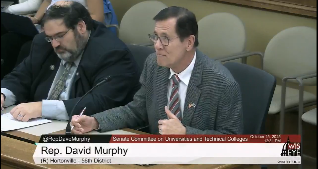 State Rep. Dave Murphy testified at a public hearing held by the State Senate Committee on Universities and Technical Colleges on the Senate version of Assembly Bill 406, which places tuition caps on the University of Wisconsin System. 