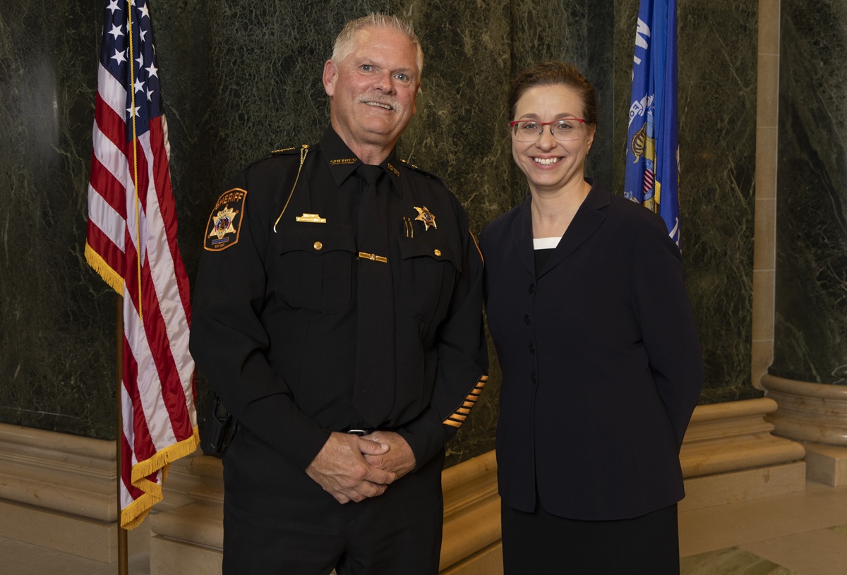Waupaca County Sheriff Wilz and Wisconsin State Sen. Rachael Cabral-Guevara at First Responders Day in Madison.
