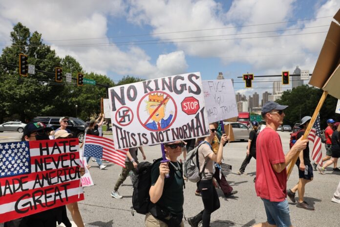 More than 3,000 people gathered in downtown Appleton, Wisconsin on October 18 to stage a mostly peaceful No Kings protest.