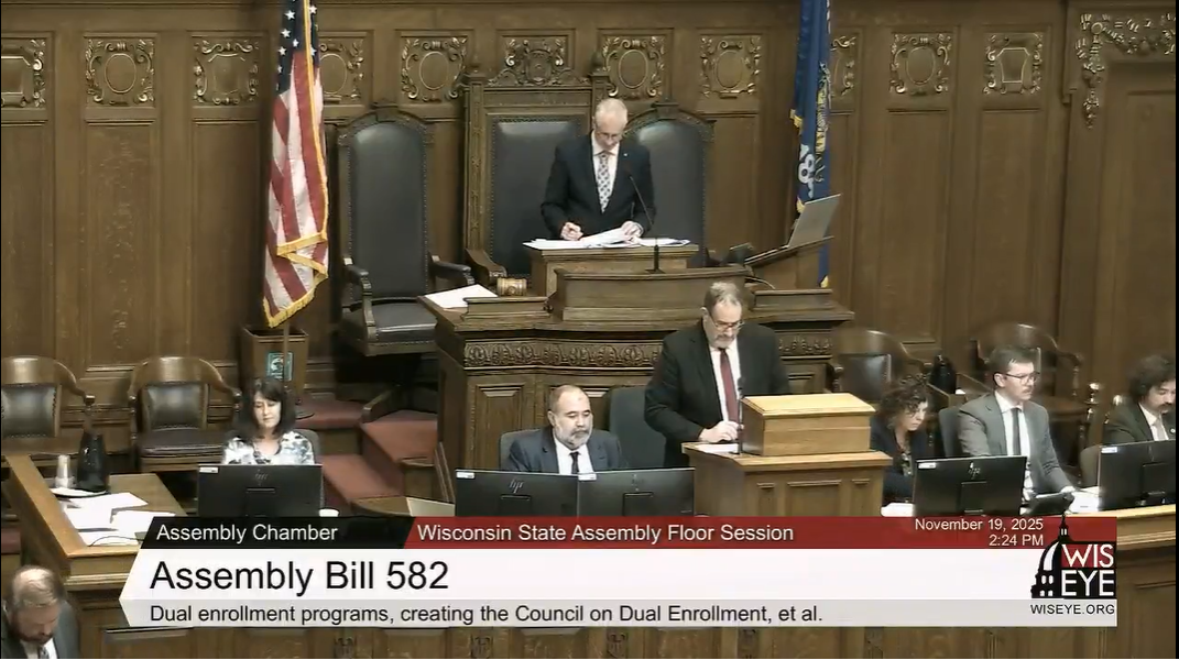 Assembly Bill 582 passed the Assembly Floor, an important step in forwarding Wisconsin dual enrollment reform. 
