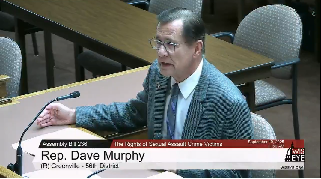 Wisconsin State Rep. Dave Murphy speaks on AB 236, the Sexual Assault Survivor Bill of Rights, which he and State Sen. Andre Jacque introduced in May.