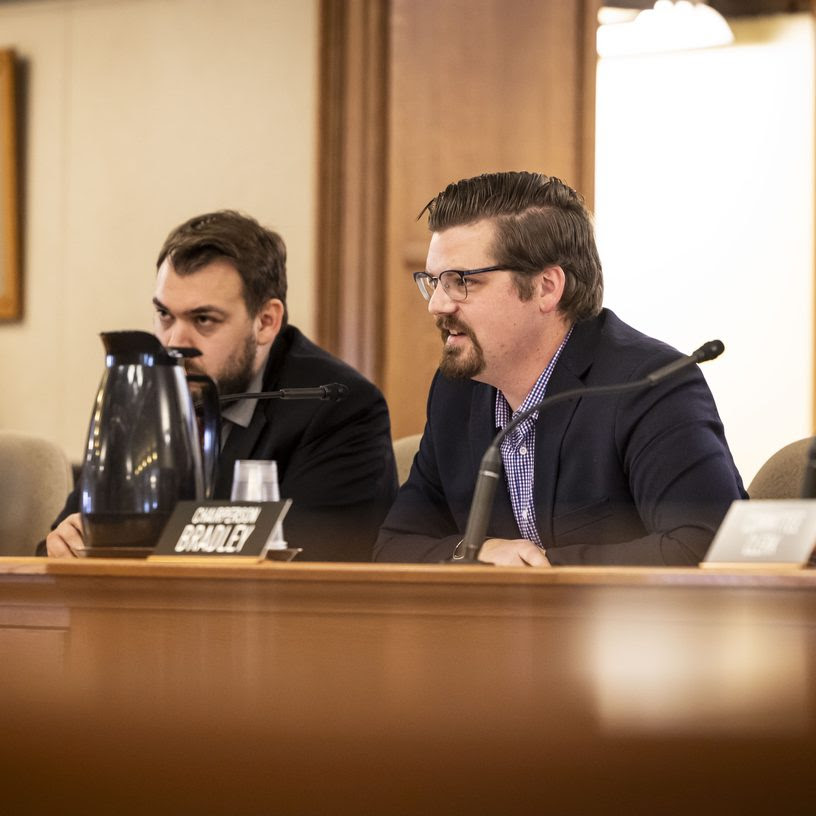 Wisconsin State Rep. Nate Gustafson hears testimony at the JCIPT Committee Hearing on 10/28/2025.