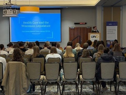 Wisconsin State Sen. Rachael Cabral-Guevara spoke at the University of Wisconsin-Oshkosh.