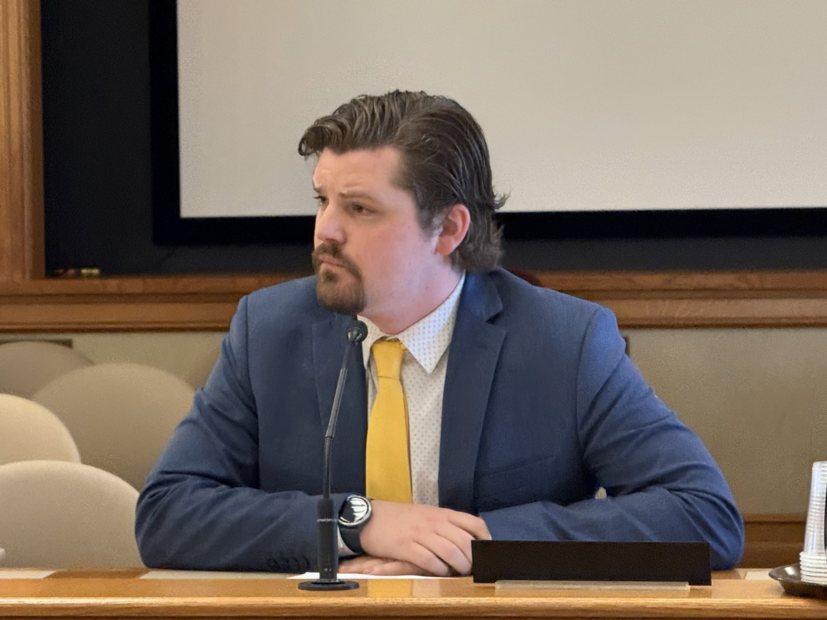 Wisconsin State Rep. Nate Gustafson testified in support of Assembly Bill 795, which relates to including information about investigations of license holders in an online licensing portal maintained by the Department of Public Instruction.