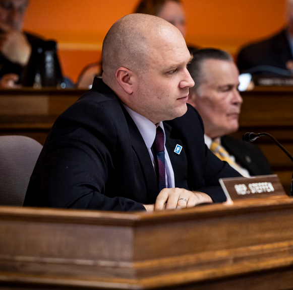 Wisconsin State Rep. Shae Sortwell listens during a meeting of the Committee on Criminal Justice.