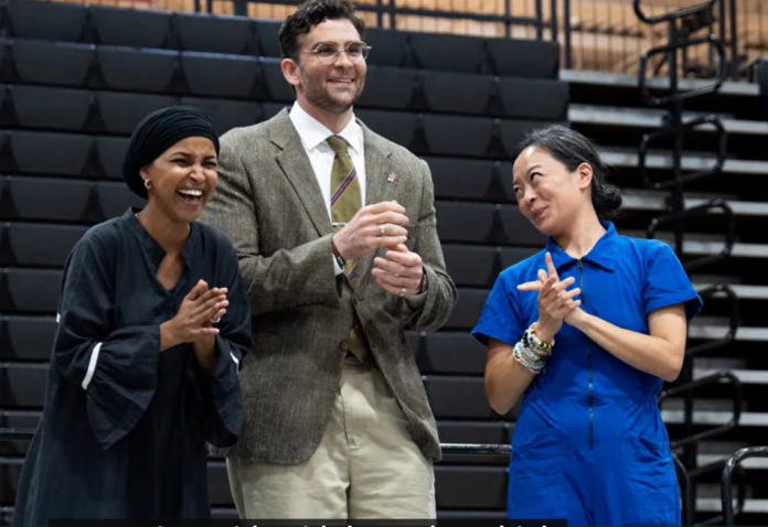 Francesca Hong (R) campaigning for the Democratic nomination for Wisconsin Governor with fellow radicals Minnesota Congresswoman Ilhan Omar and Podcaster Hasan Piker, who once said America deserved 9/11.