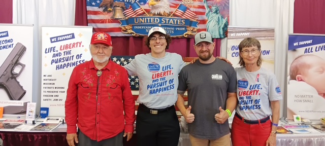 The Republican Party’s candidate for Senate District 1, Nic Cravillion, visited with volunteers Don and Linda at the N.E.W. Patriots booth at the Brown County Fair and was interviewed by Peter.